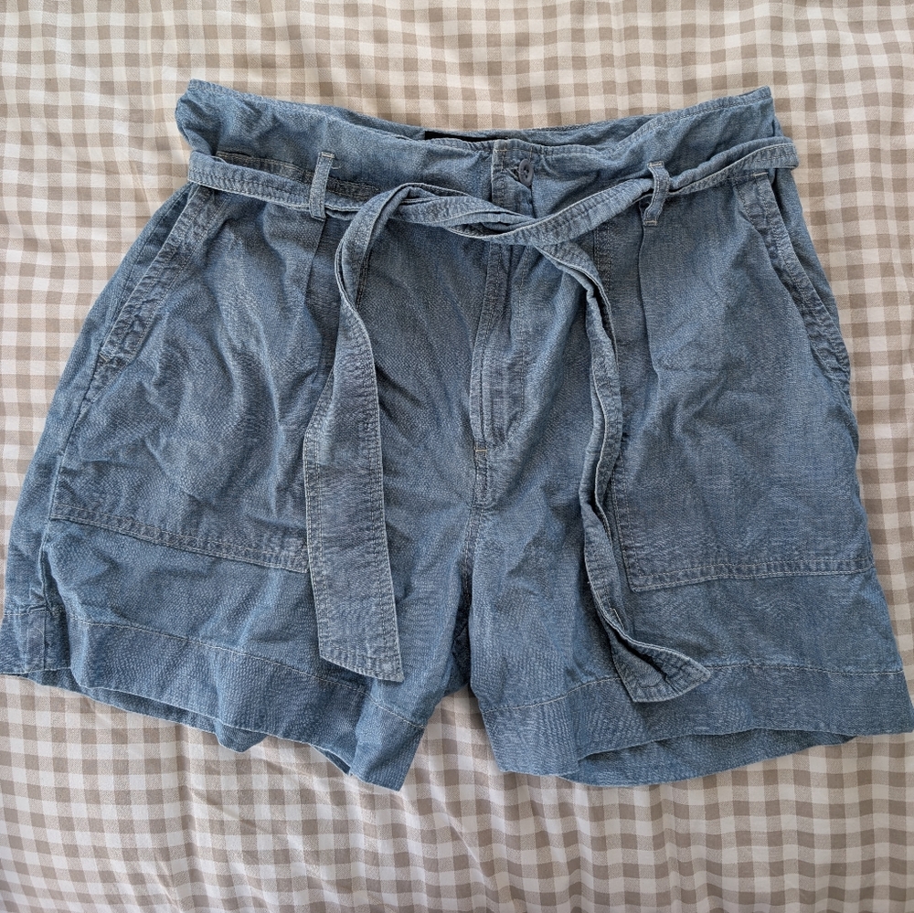 Ralph Lauren Washed Blue High-Waist Paperbag Tie Shorts